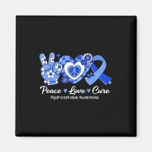 Peace Love Cure Blue Ribbon Hydrocephalus Awarenes Magnet