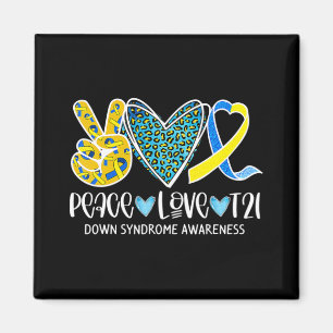 Peace Love Cure Blue & Yellow Ribbon Down Syndrome Magnet