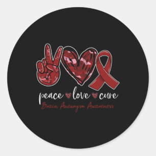 Peace love cure Brain Aneurysm Awareness month  Classic Round Sticker