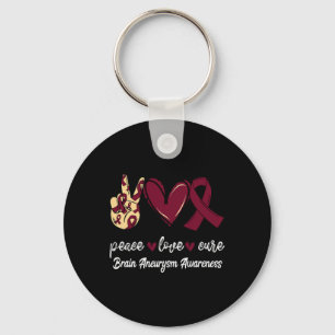 Peace Love Cure Brain Aneurysm Burgundy Ribbon Awa Key Ring