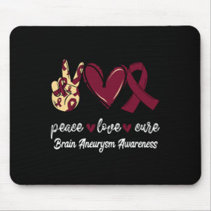 Peace Love Cure Brain Aneurysm Burgundy Ribbon Awa Mouse Pad