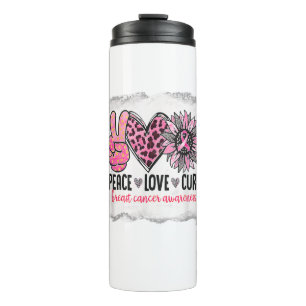 Peace Love Cure Breast Cancer Awareness Sunflower Thermal Tumbler