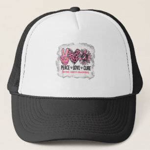 Peace Love Cure Breast Cancer Awareness Sunflower Trucker Hat