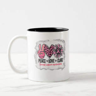 Peace Love Cure Breast Cancer Awareness Sunflower Two-Tone Coffee Mug