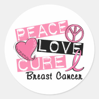 Peace Love Cure Breast Cancer Classic Round Sticker