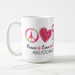 PEACE LOVE CURE BREAST CANCER COFFEE MUG