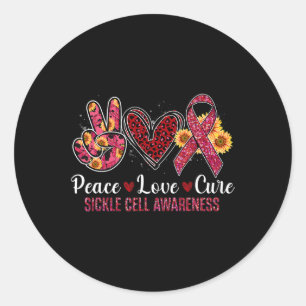 Peace Love Cure Burgundy Ribbon Sickle Cell Awaren Classic Round Sticker