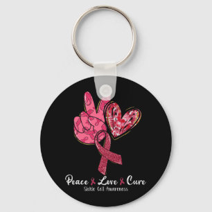 Peace Love Cure Burgundy Ribbon Sickle Cell Awaren Key Ring