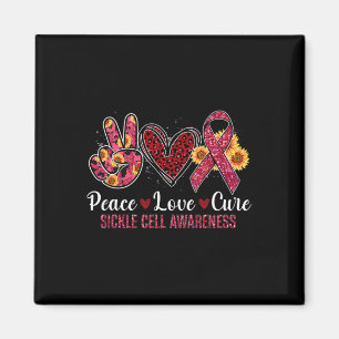 Peace Love Cure Burgundy Ribbon Sickle Cell Awaren Magnet