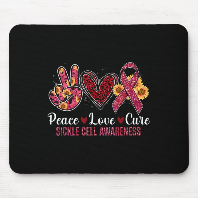 Peace Love Cure Burgundy Ribbon Sickle Cell Awaren Mouse Pad (Front)
