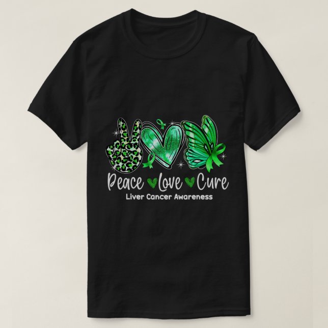 Peace Love Cure Butterfly Liver Cancer Awareness T T-Shirt (Design Front)