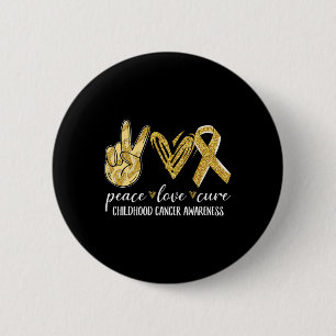 Peace Love Cure Childhood Cancer Awareness Gold Ri 6 Cm Round Badge