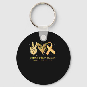 Peace Love Cure Childhood Cancer Awareness Gold Ri Key Ring