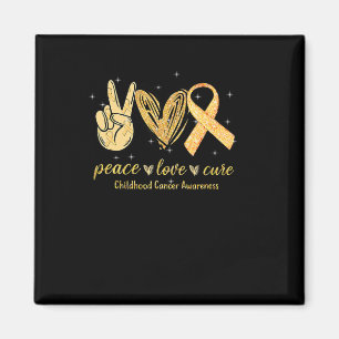 Peace Love Cure Childhood Cancer Awareness Gold Ri Magnet