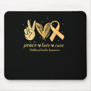 Peace Love Cure Childhood Cancer Awareness Gold Ri Mouse Pad