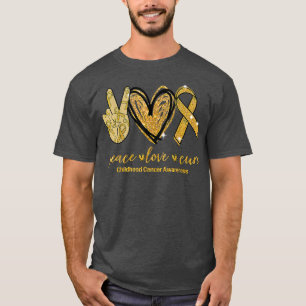Peace Love Cure Childhood Cancer Awareness Gold Ri T-Shirt