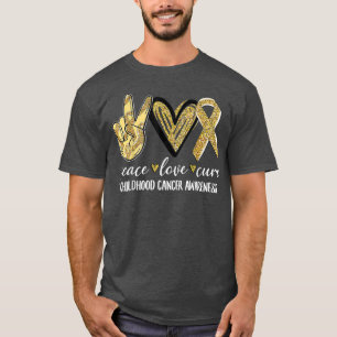 Peace Love Cure Childhood Cancer Awareness Gold Ri T-Shirt