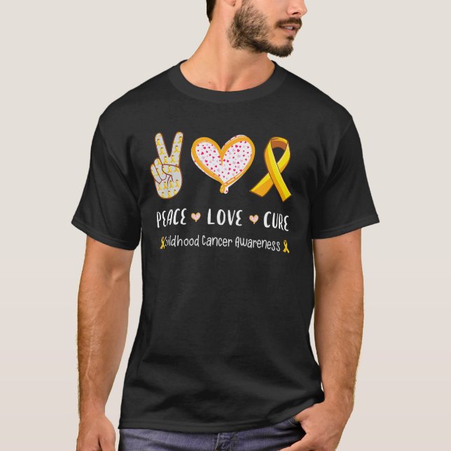 Peace Love Cure Childhood Cancer Awareness Leopard T-Shirt (Front)