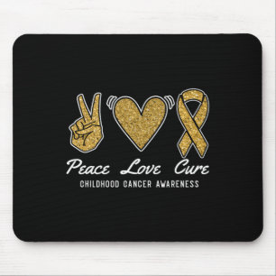 Peace Love Cure Childhood Cancer Awareness Ribbon Mouse Pad