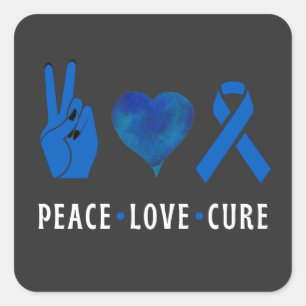 Peace Love Cure , Colon Cancer Awareness T-Shirt T Square Sticker