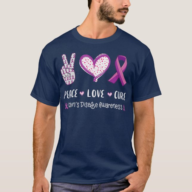 Peace Love cure crohns disease awareness men IBD T-Shirt (Front)