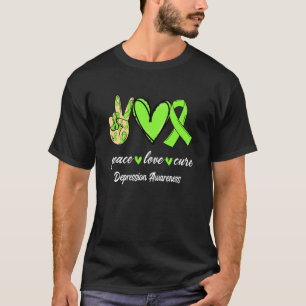 Peace Love Cure Depression Lime Green Ribbon Aware T-Shirt