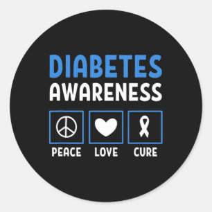 Peace Love Cure Diabetes Awareness 3 Classic Round Sticker