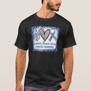 Peace Love Cure Diabetes Awareness Blue Grey Ribbo T-Shirt