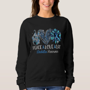Peace Love Cure Diabetes Awareness Blue Ribbon Sun Sweatshirt