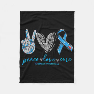Peace Love Cure Diabetes Awareness Heart Ribbon Fleece Blanket
