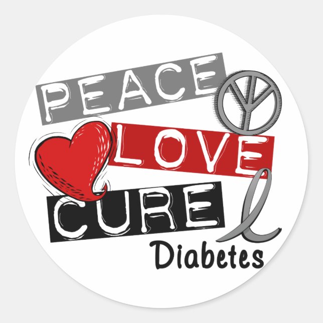 PEACE LOVE CURE DIABETES CLASSIC ROUND STICKER (Front)