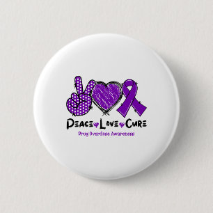 Peace Love Cure Drug Overdose Awareness Purple Rib 6 Cm Round Badge