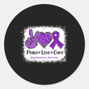 Peace Love Cure Drug Overdose Awareness Purple Rib Classic Round Sticker
