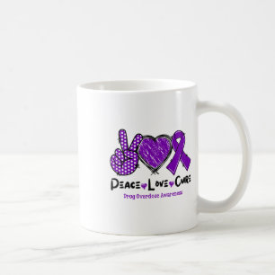Peace Love Cure Drug Overdose Awareness Purple Rib Coffee Mug