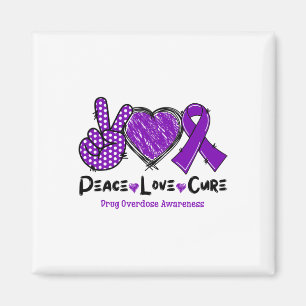 Peace Love Cure Drug Overdose Awareness Purple Rib Magnet