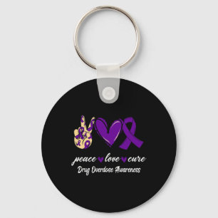 Peace Love Cure Drug Overdose Purple Ribbon Awaren Key Ring