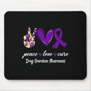 Peace Love Cure Drug Overdose Purple Ribbon Awaren Mouse Pad