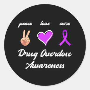 Peace Love Cure Drug Purple Ribbon Overdose Awaren Classic Round Sticker
