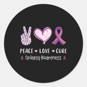 Peace Love Cure Epilepsy Awareness Men Women Kids Classic Round Sticker