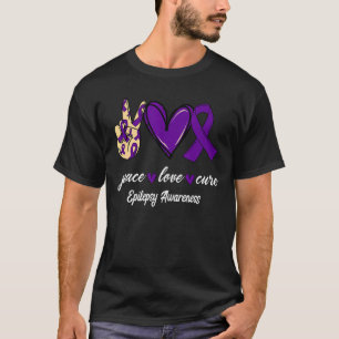 Peace Love Cure Epilepsy Purple Ribbon Awareness T-Shirt