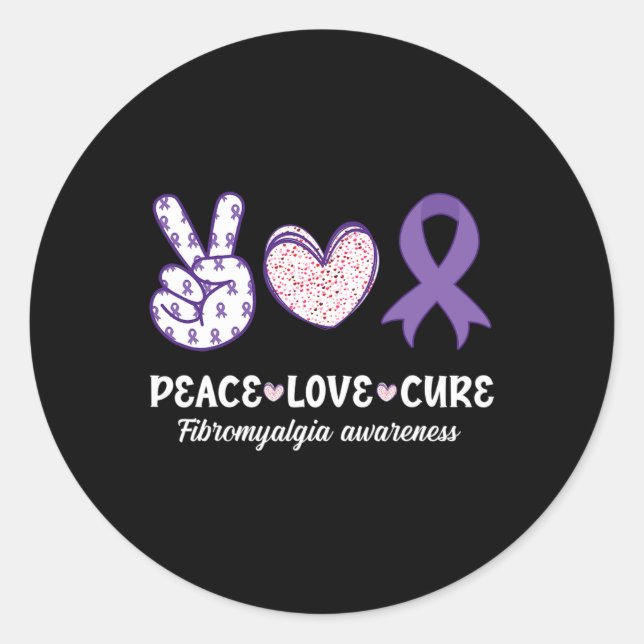 Peace Love Cure Fibromyalgia Awareness Month Warri Classic Round Sticker (Front)