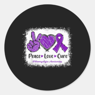 Peace Love Cure Fibromyalgia Awareness Purple Ribb Classic Round Sticker
