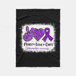 Peace Love Cure Fibromyalgia Awareness Purple Ribb Fleece Blanket