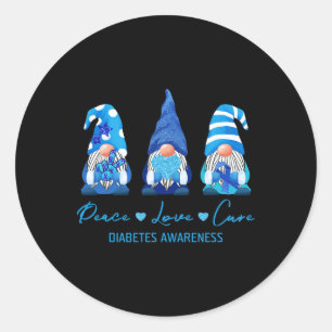 Peace Love Cure Gnome Diabetes Awareness Survivors Classic Round Sticker