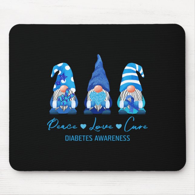 Peace Love Cure Gnome Diabetes Awareness Survivors Mouse Pad (Front)
