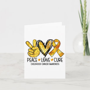 Peace Love Cure Gold Heart Ribbon Childhood Cancer Card