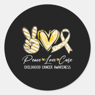 Peace Love Cure Gold Ribbon Childhood Cancer Aware Classic Round Sticker