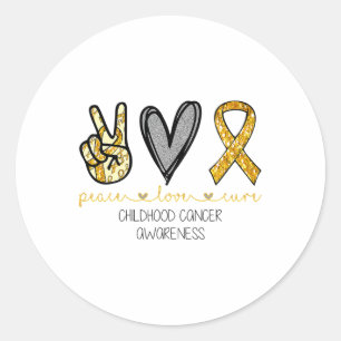 Peace Love Cure Gold Ribbon Childhood Cancer Aware Classic Round Sticker