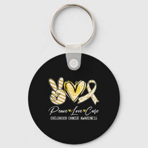Peace Love Cure Gold Ribbon Childhood Cancer Aware Key Ring