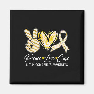 Peace Love Cure Gold Ribbon Childhood Cancer Aware Magnet